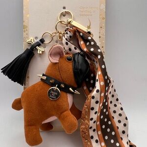 Chic Brown Dog Keychain with Polka Dot Scarf